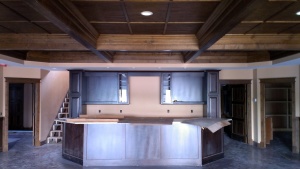 The Rec. Room with Bar and coffered ceiling.